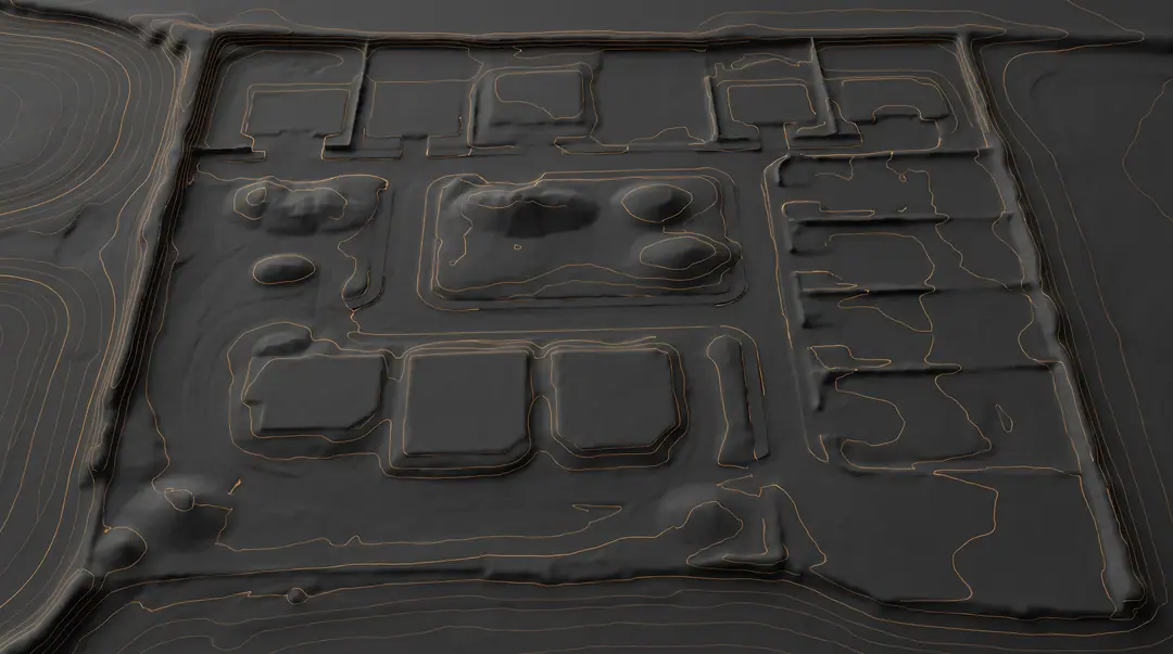 Bare-earth terrain model of a development site with buildings and vegetation removed